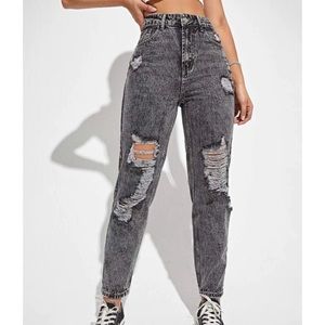 🆕 NWT SHEIN Grey High Waist Ripped Mom Jeans
